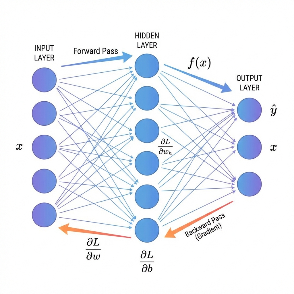 Neural network showing forward and backward propagation